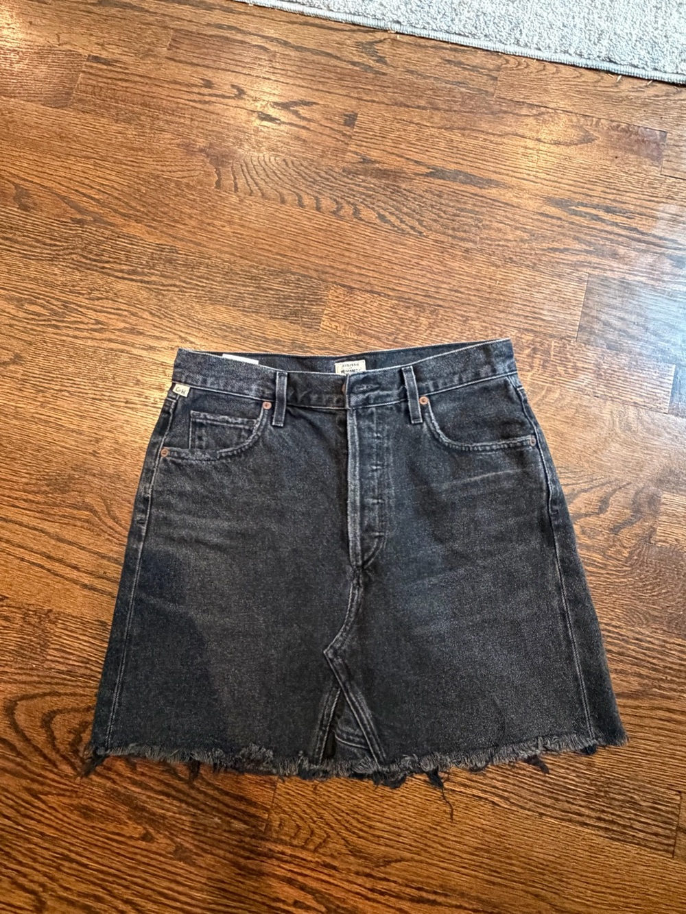 Citizens Of Humanity Black Washed Denim Mini Skirt with Frayed Hem